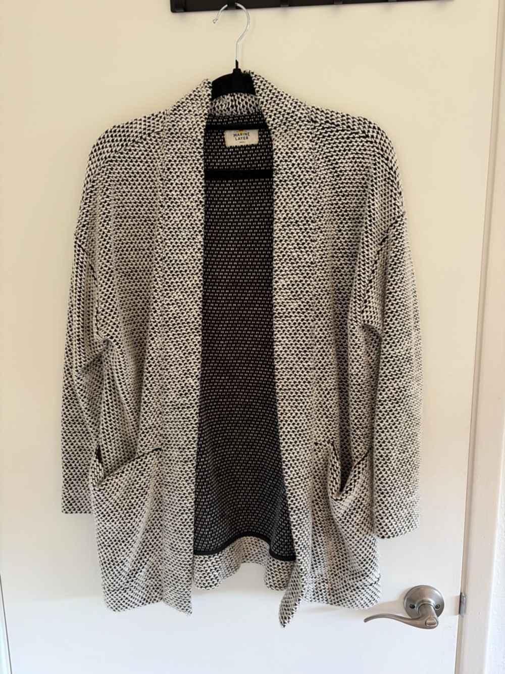 Marine Layer Open-Front Long Cardigan Sweater - Black & White